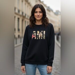 Ami Paris Black Crewneck Sweatshirt with Tropical Logo ptp 23”